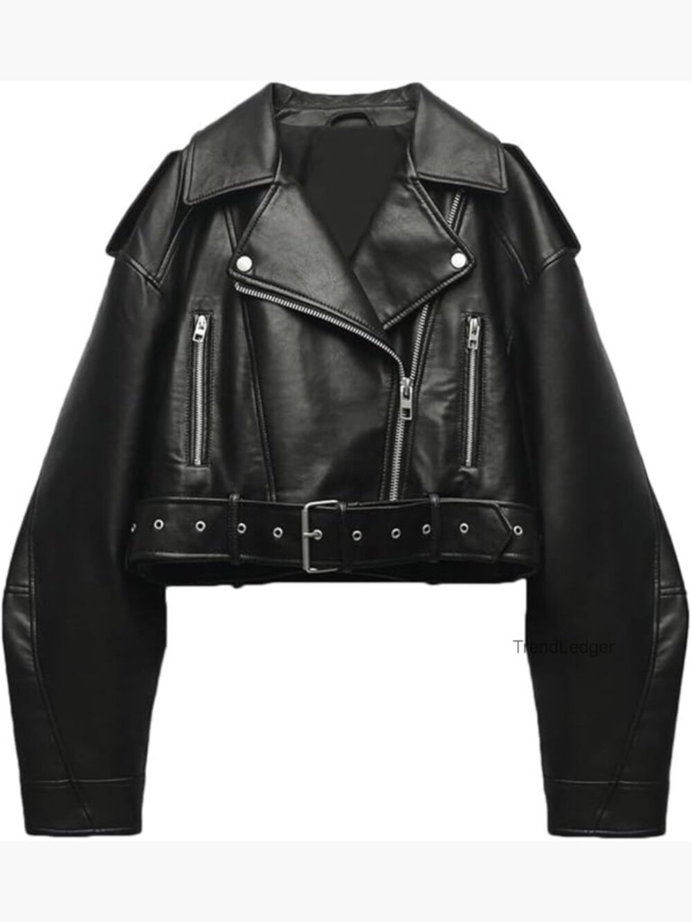 Faux Leather Cropped Biker Jacket with Belt